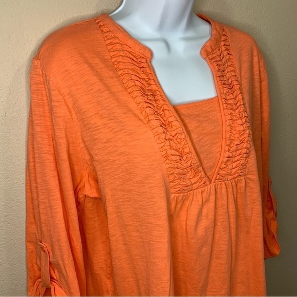 Medium Westbound Orange Cotton Top Textured V Neck 8 10 Relaxed Fit - Picture 6 of 6